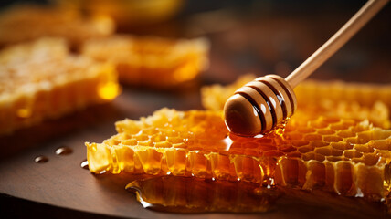 Wall Mural - fresh organic honey on honeycomb