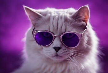 Cat in sunglasses on a purple background