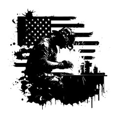 Welder With USA Flag Svg