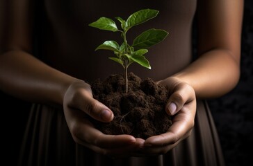 woman holding a green plant in hand,