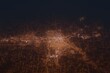 Aerial shot of Spokane (Washington, USA) at night, view from north. Imitation of satellite view on modern city with street lights and glow effect. 3d render