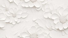 A White Paper Background Adorned With Delicately Embossed Flowers, A Textured Floral Pattern That Combines Elegance With Simplicity. SEAMLESS PATTERN. SEAMLESS WALLPAPER.