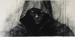 © Marco Attano - Noir-inspired ink portrait of a mysterious figure, indeterminate descent, shrouded in shadows