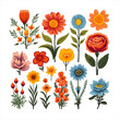 Collection of colorful watercolor spring flowers