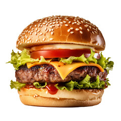 a delicious handmade burger isolated on a transparent background