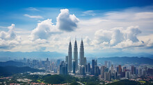 Landscape Of Kuala Lumpur Skyline, Malaysia Under Cloudy Blue Sky