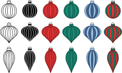 Wall Mural - Decorated Christmas Ornament Shapes - Outline, Silhouette & Color Clipart