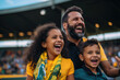 A family captured in a moment of sheer happiness and excitement, standing proudly in front of the stadium, wholeheartedly supporting their team during the match