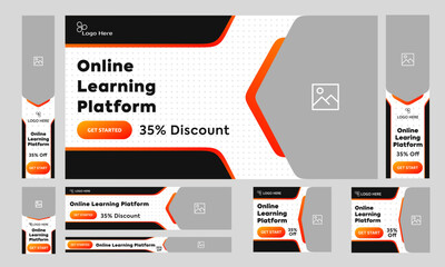 Creative learning courses web set banner design, education system banner, customizable vector eps 10 file format