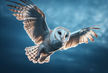 Majestic Owl In Flight Against A Blue Sky