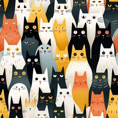 Wall Mural - seamless pattern with the heads of cats on white background