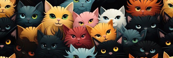 Wall Mural - seamless pattern with cute cats on cartoon background