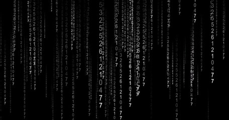 Rain of symbols on black background. Raining code effect animation. Background with glowing digits as source code for encryption and digitally virus for software data in cyberspace technology secure.