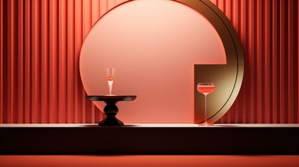 Wall Mural - A red wall with a glass and wine bottle, AI