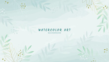 Abstract Background With Watercolor Golden Willow Leaves. Watercolor Vector Frame With Green Leaves. Summer, Spring Background Vector.