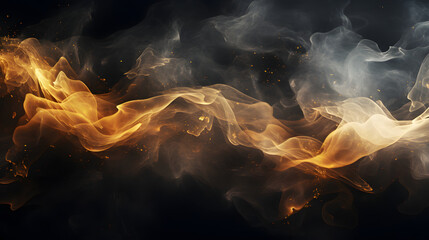 Canvas Print - abstract panoramic smoke background with golden particles, generative ai