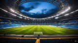 Fototapeta Fototapety sport - Soccer ball on the field of stadium with lights and spotlights