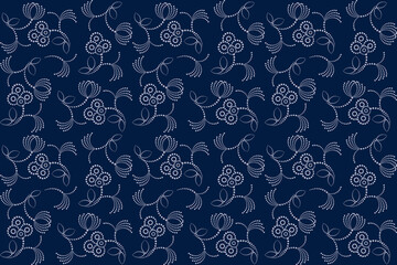 Wall Mural -  Abstract halftone flower natural imitation motif seamless pattern. Light blue element on dark blue background,for fabric textile masculine male shirt ladies dress cloth decoration print