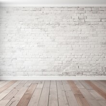 Empty Room White Brick Wall Wood Floor
