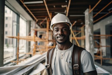 Wall Mural - Portrait of a young African American construction worker