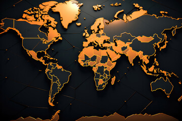world map just borders black and orange.