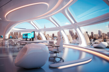 vibrant futuristic office.