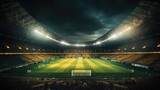 Fototapeta Fototapety sport - Soccer inside stadium in yellow green theme lights.