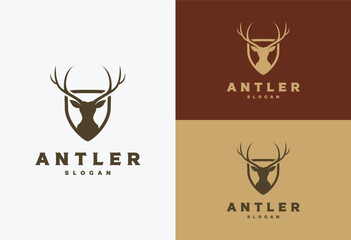 Wall Mural - Classic Vintage Antlers Deer Face for Wildlife Hunting Logo Design.