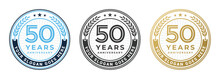50 Anniversary Golden Icon Design Template With Laurel Wreath. 50 Years Anniversary Logo Emblem Collection