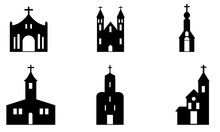 Church Building Detailed Vector And Silhouettes Set Black And White