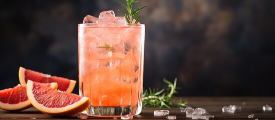 Wall Mural - Grapefruit and rosemary infused beverage, with or without alcohol, served over ice.