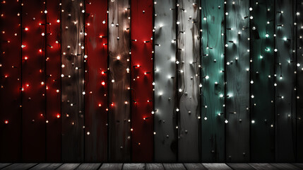 Wall Mural - Green and red Christmas balls and Christmas lights against a log cabin wall - barnwood - rustic - country - festive - holiday - getaway - vacation