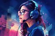 Portrait of a beautiful young woman with headphones listening to music, A picture of a person using a headset, AI Generated