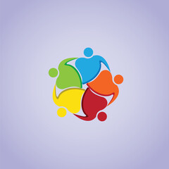 Sticker - Logo teamwork charity people diversity colorful heart shaped hug icon image circle unity voluntary conceptual ID card business concept logo vector image design