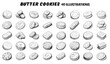 Collection of drawn butter cookies. Sketch illustration	