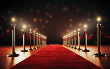 Wall Mural - Red carpet with red rope barrier in a row. VIP event
