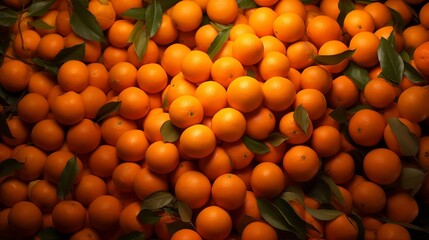 A stack of vibrant oranges arranged in a neat pile, showcasing their bright color and juicy appeal.