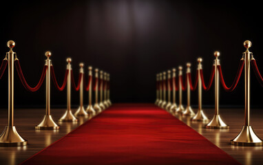Wall Mural - Red carpet with red rope barrier in a row. VIP event