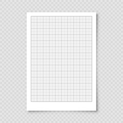 Wall Mural - Sheet of graph paper with grid. Millimeter paper texture, geometric pattern. Gray lined blank for drawing, studying, technical engineering or scale measurement. Vector illustration