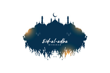 Wall Mural - Bakrid Eid al adha wishes greeting card social media post islamic design with mosque, white background vector file