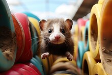 Ferret Agility Training, Agility And Playful Antics Of Trained Ferrets Navigating Obstacle Courses.	