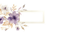 Flower Arrangement In Watercolor. Geometric Frame Made Of Gold. For Wedding Invitations, Greetings And Prints.