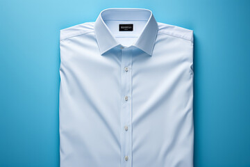 Wall Mural - White men's shirt, on a blue background. Generative AI.
