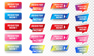 Wall Mural - set of register now icons button design. colorful register button pack for website, ads, ui, and pro