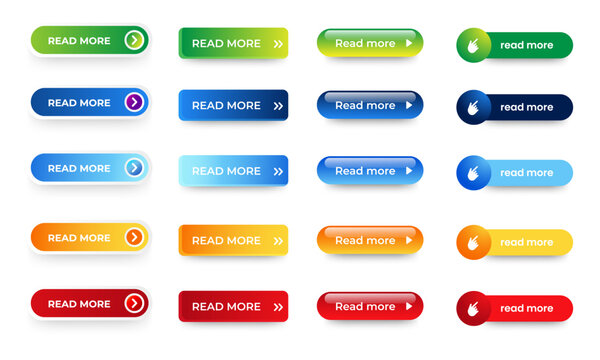 Set of Read More icons button design. Colorful read more button pack for website, ads, UI, and project. vector EPS 10