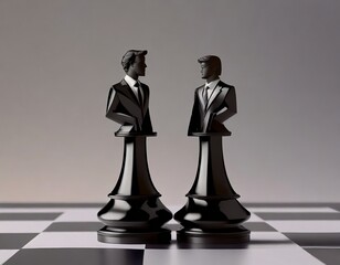 Chess figure of two Businessmen on a chess board. Space for text. Concept. Business competition.