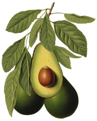 Wall Mural - Avocado isolated on transparent background, old botanical illustration