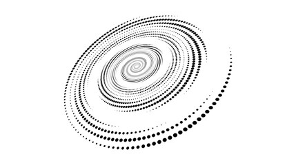 Poster - Spiral dotted line element. Radial spinning halftone texture. Circle swirl dots shape in perspective. Abstract background for poster, banner, logo, icon, collage, presentation, tag, emblem. Vector