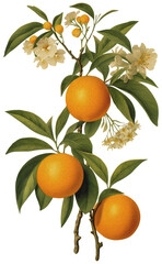 Wall Mural - Clementine fruit isolated on transparent background, old botanical illustration