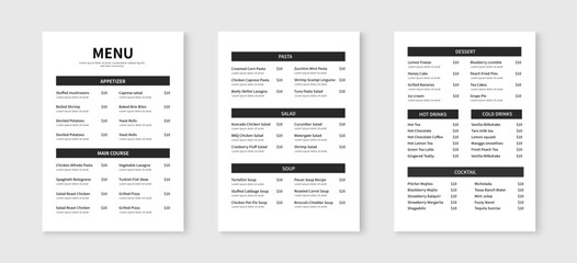 Wall Mural - Minimalist menu layout template. Restaurant and cafe menu design. Vector illustration